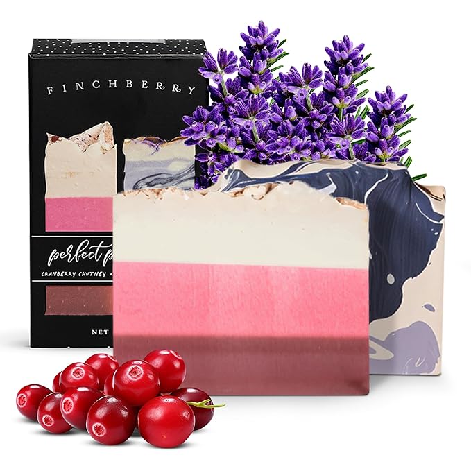 FinchBerry - 2 Bar Soap Set - Sweet Dreams & Cranberry Chutney - Moisturizing Hand & Body Soap with Shea Butter & Coconut Oil - Softens & Hydrates Dry Skin - Handmade, Organic Ingredients - 9 Oz