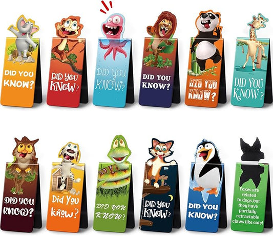 Sepamoon 12 Pcs Magnetic Bookmarks Book Marks Cute Magnet Page Markers Page Clips Funny Animal Bookmarks for Students Teacher Reading Party Favor (Animal Style)