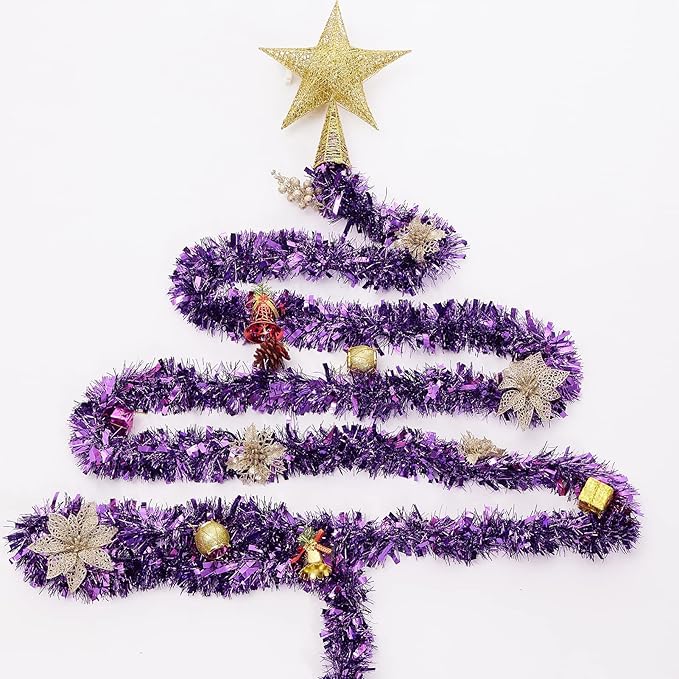 26.2 Feet Purple Holiday Tinsel Garland for Christmas,Halloween, Birthday, Weddings, Party Decorations, Xmas Foil Tinsel Garland for All-Season Home Indoor Outdoor Party Supplies(Purple)