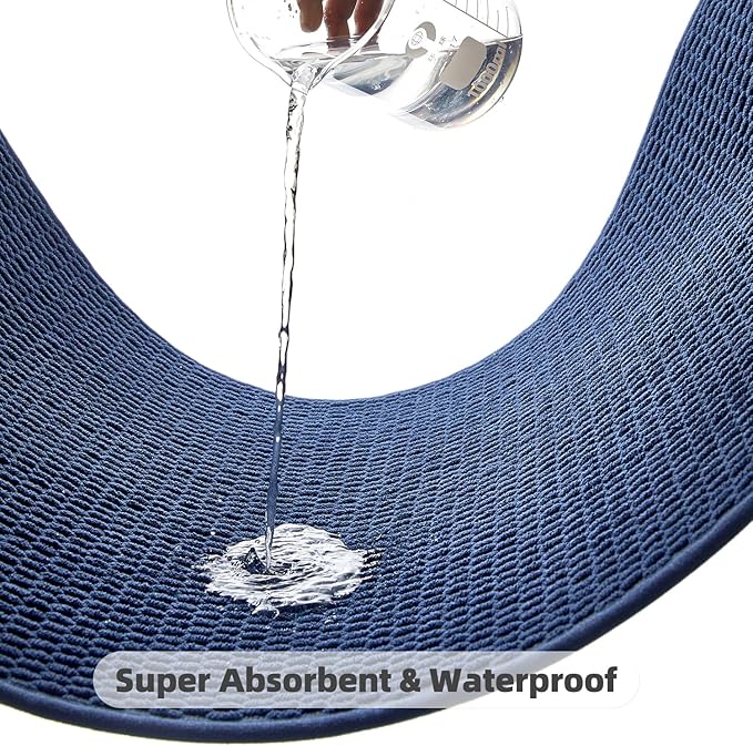 Bathroom Rugs Non Slip Washable, Super Absorbent Thin Bath Mat Small Quick Dry Low Pile Bathroom Rug, Navy Blue 16"x24"