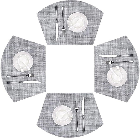 SHACOS Wedge Placemats Set of 4 Small Round Table Placemats Woven Vinyl Place Mats Non Slip Round Table Mats Wipe Clean, Gray White
