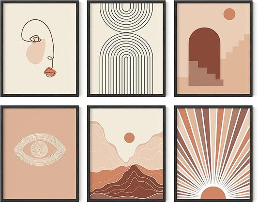 HAUS AND HUES Boho Prints for Wall Decor - Set of 6 Geometric Posters and Bohemian Art Prints Mid Century Wall Art | Aesthetic Bohemian Wall Decor