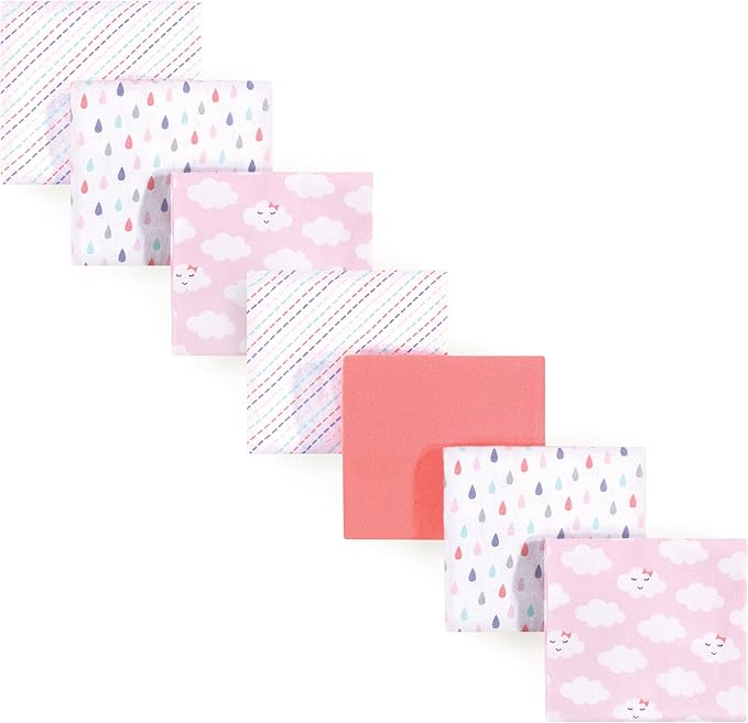 Luvable Friends Unisex Baby Cotton Flannel Receiving Blankets, Girl Clouds 7-Pack, One Size