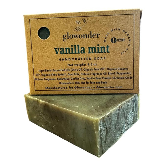1 Pack - Vanilla Mint - Handmade Organic Bar Soap for Face and Body - Moisturizing, All-Natural, Cruelty-Free - Botanical Ingredients - Shower, Bath, Hand Soaps, Gifts - 4.5 oz