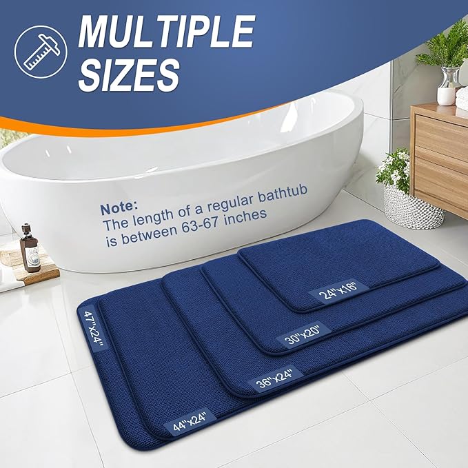 OLANLY Thick Memory Foam Bath Mat Rug 47x24, Extra Soft Absorbent Bathroom Rug, Quick Dry Bath Mats, Non-Slip, Machine Washable Carpet for Bathroom, Tub and Shower, Home Decor Accessories, Navy