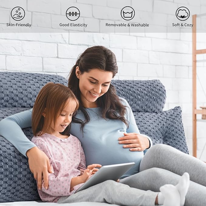 Wedge Headboard Pillow - Bed Wedge Pillow for Headboard Triangular Headboard Pillow with Neck Roll Pillow-Large Bolster Pillow for Sitting in Bed Backrest Positioning Support (Grey,39x8x20 Inches)