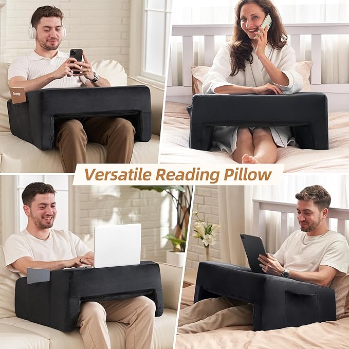 Homguava Reading Pillow Memory Lap Desk Foam Pillow for Adults Gaming Pillow Arm Rest Pillow for Reading, Crocheting, Gaming or Sitting in Bed (Black, Large)