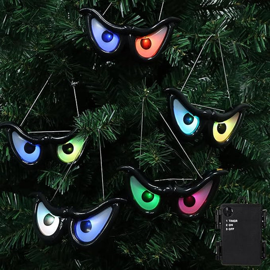 YOFIT 6.5ft Outdoor Halloween Decorations 5 Pairs Waterproof Glowing Eyes LED String Lights with Timer for Bushes, Trees, Windows, Yards & Garage Doors