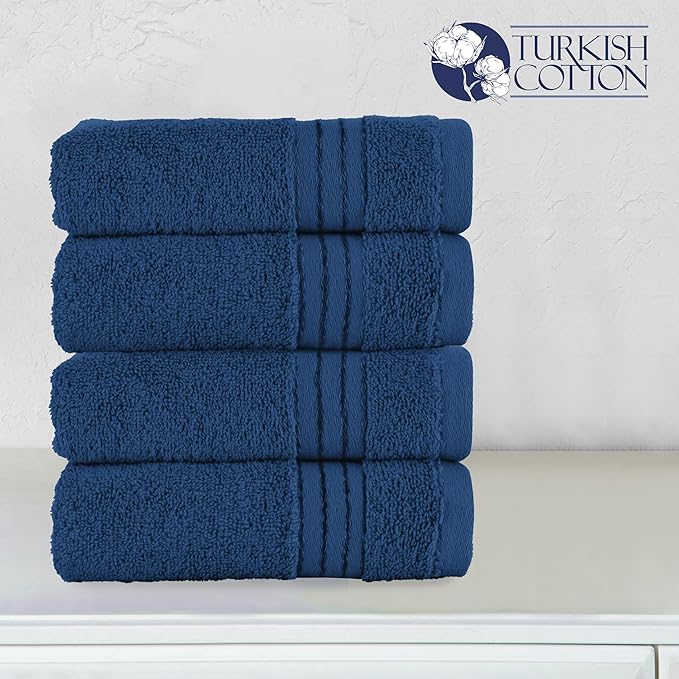 Elegant Comfort Premium Turkish Cotton 4 Pack Hand Towel Set - 16 x 28 inch, Luxurious Hotel Spa Quality 100% Turkish Cotton 4PC Hand Towel Set - Highly Absorbent - Soft Bathroom Towels, Navy Blue