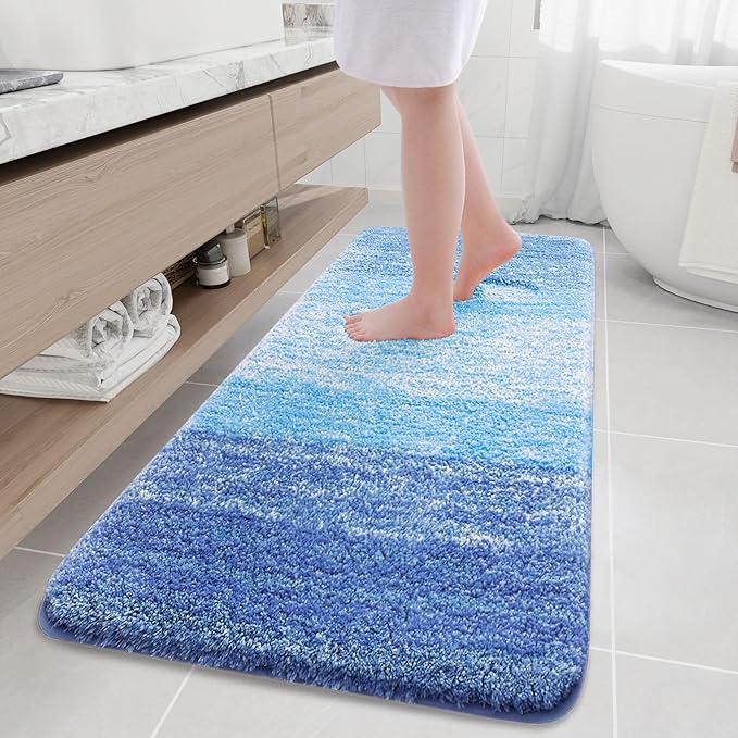Arotive Microfiber Bathroom Rugs, Shaggy Soft and Absorbent Bath Rug, Non-Slip, Thick Plush Machine Washable Dry Bath Mats for Bathroom, Tub and Shower, 70x24, Light Royal Blue