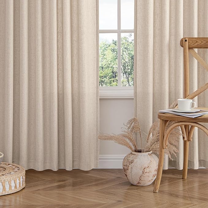 MIULEE Non-See-Through Privacy Linen Curtains 2 Panels, Light Filtering Window Curtains Farnhouse Textured Back Tab Semi Sheer Drapes for Bedroom Living Room, 52 x 108 Inches Long, Beige