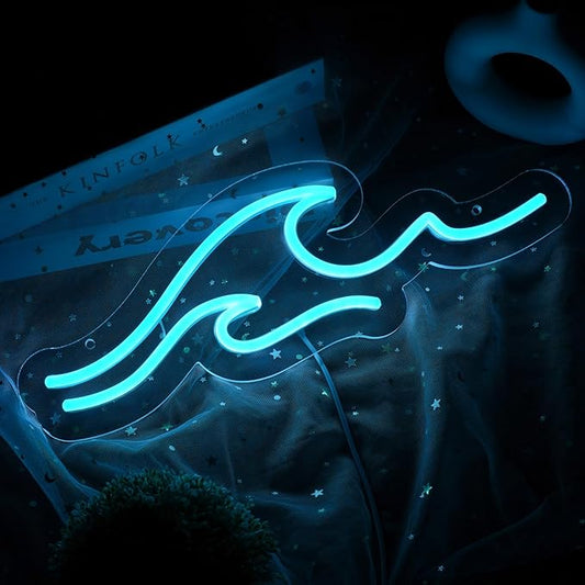 Wave Neon Signs with Cycle Timer,Dimmer Ice Blue Wave Led Neon Light Sign For Kids Wall Decor USB Powered For Living Room Bar Bedroom Christmas Gift