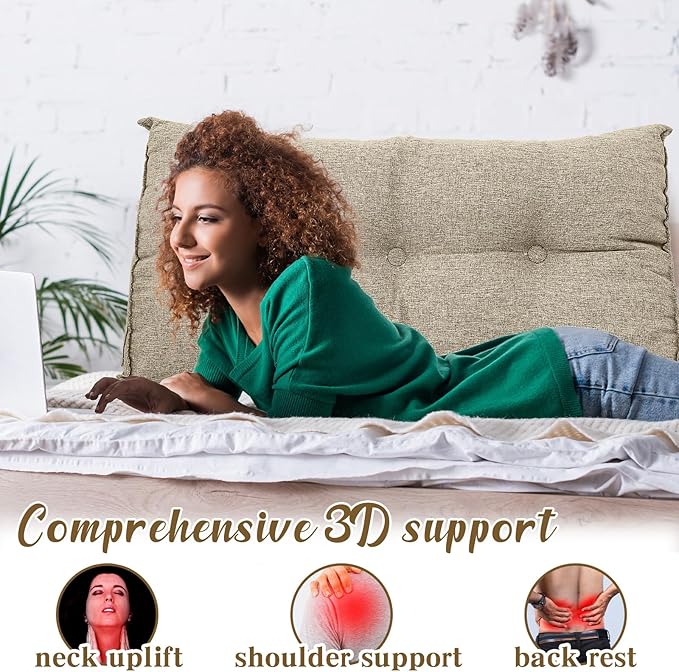 Wenqik Wedge Pillow Triangular Dorm Headboard Bed Rest Reading Backrest Back Support Long Bolster Pillow with Removable Cover for Dorm Room Supplies(Khaki Gray,Twin (39 x 20 x 8 Inch))