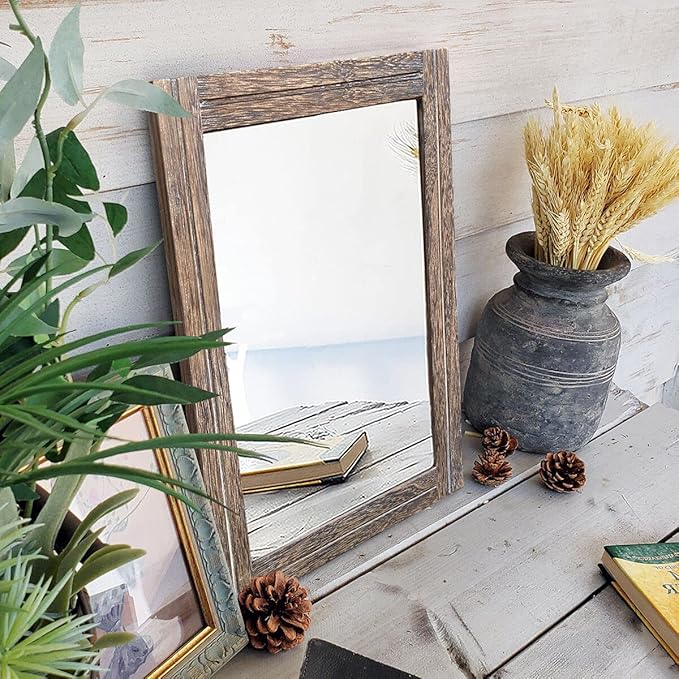 AAZZKANG Mirror with Wood Framed Rectangle Rustic Wall Mirrors Decor for Bedroom Bathroom Living Room Entryway