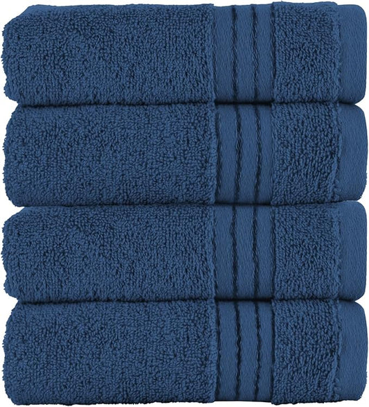 Elegant Comfort Premium Turkish Cotton 4 Pack Hand Towel Set - 16 x 28 inch, Luxurious Hotel Spa Quality 100% Turkish Cotton 4PC Hand Towel Set - Highly Absorbent - Soft Bathroom Towels, Navy Blue