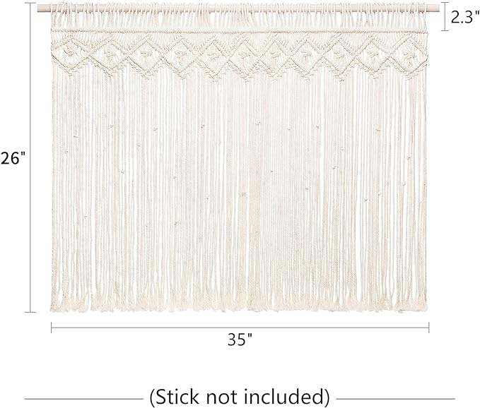 Mkono Wide Macrame Valance, 35" W x 26" H Short Window Treatments Panels Curtain Valance Woven Boho Wall Hanging Home Decor for Kitchen Bathroom Bedroom Living Room Apartment Dorm