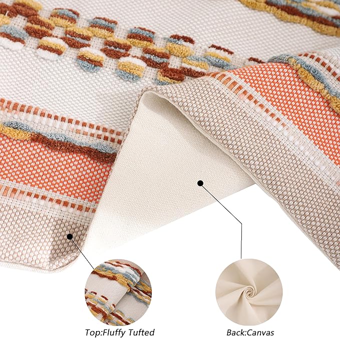 Tosleo Boho Throw Pillow Covers 18x18 Set of 2 Striped Decorative Pillow Cases Accent Chenille Pillowcases Farmhouse Cushion Case Bohemian Nuetral Textured Pillow Cover,Orange
