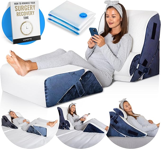 5pcs Orthopedic Bed Wedge Pillow Set w/Leg Elevation Pillow - Perfect Adjustable Memory Foam Pillows for After Surgery Recovery, Back Support, Pain Relief, Acid Reflux, Sleeping & GERD