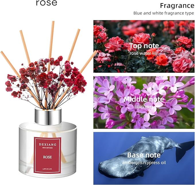 Reed Diffuser 3.38 oz (100ml) 2pcs,Rose/Lavender Scented Reed Diffuser Set,Reed Diffuser & Oil Diffuser Sticks,Home & Kitchen| Home & Bathroom Decor，Fragrance and Gifts