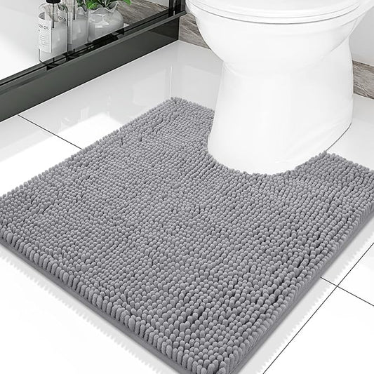 Smiry Luxury Chenille Toilet Rugs U-Shaped 20x20, Soft Absorbent Non-Slip Contour Bathroom Rugs for Toilet, Machine Washable Contoured Bath Mats, Grey