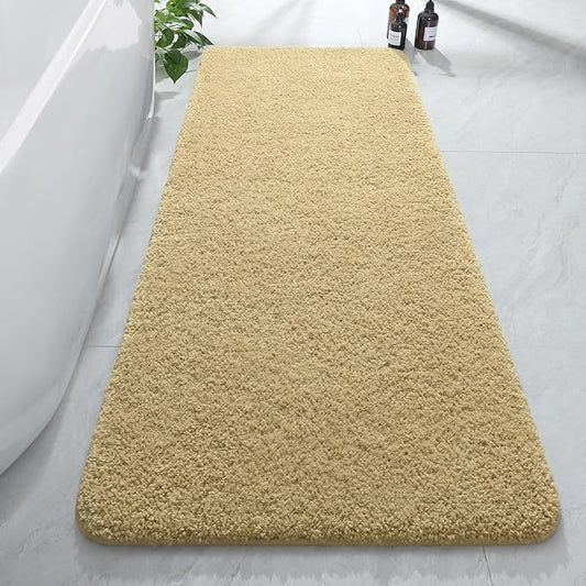 AROGAN Luxury Long Bathroom Runner Rug, 24x60 Inch Thick Soft and Absorbent Non Slip Bath Mat, Rubber Backing Quick Dry Rugs Carpets, Machine Washable Plush Mats for Shower Floor, Beige