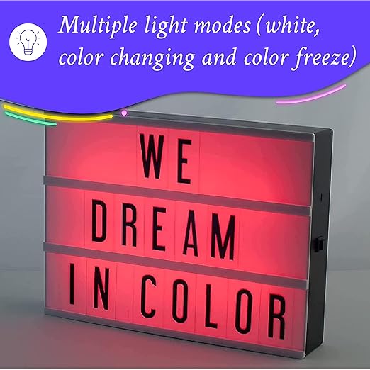 My Cinema Lightbox - RGB Color Changing Cinema Light Box Sign with 100 LED Letters and Numbers - Personalized Neon Message Board, 7.8" x 5.9" Marquee Light Up Display for Home or Events