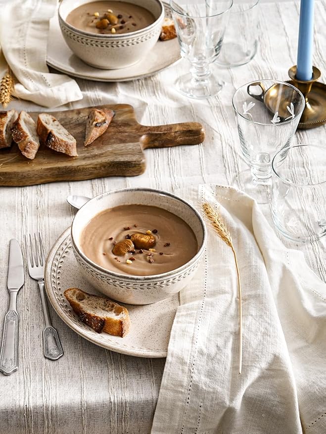 LE TAUCI Dinnerware Sets for 4, Stoneware 12 Piece Ceramic Plates & Bowls | Oven/Dishwasher/Microwave Safe | Ideal for Housewarming | Reactive Beige (10" Plate+8" Dish+27oz Bowl）