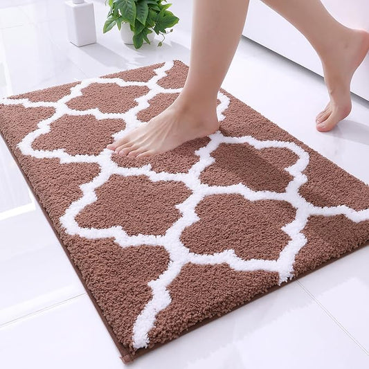 OLANLY Bathroom Rugs 24x16, Soft and Absorbent Microfiber Bath Rugs, Non-Slip Shaggy Shower Carpet, Machine Wash Dry, Bath Mats for Bathroom Floor, Tub and Shower, Camel