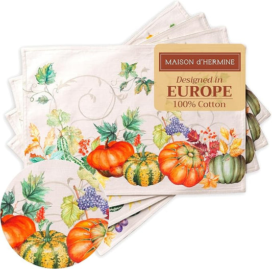 Maison d' Hermine Placemats Set of 4 100% Cotton Washable Cloth Place Mats, Reusable Table Mats for Kitchen Dining Decoration, Party, Wedding, Restaurant (Lumina, 13" x 19")