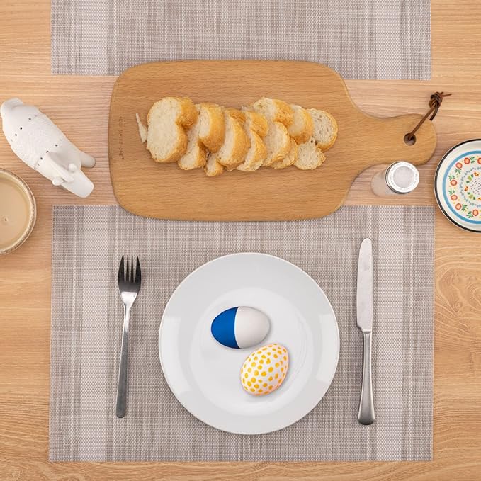 Winknowl Placemats, Set of 6 Heat Resistant Stain Resistant Non-Slip Woven Vinyl Insulation Placemats, Washable Durable Elegant Table Mats for Dining (Beige White)