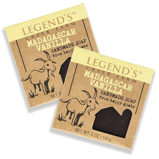 Legend's Creek Farm Goat Milk Soap - Cleansing Moisturizing Soap Bar for Hands and Body - 5 Oz Creamy Lather, Nourishing, Gentle Natural Soap for Sensitive Skin (Madagascar Vanilla, Pack of 2)