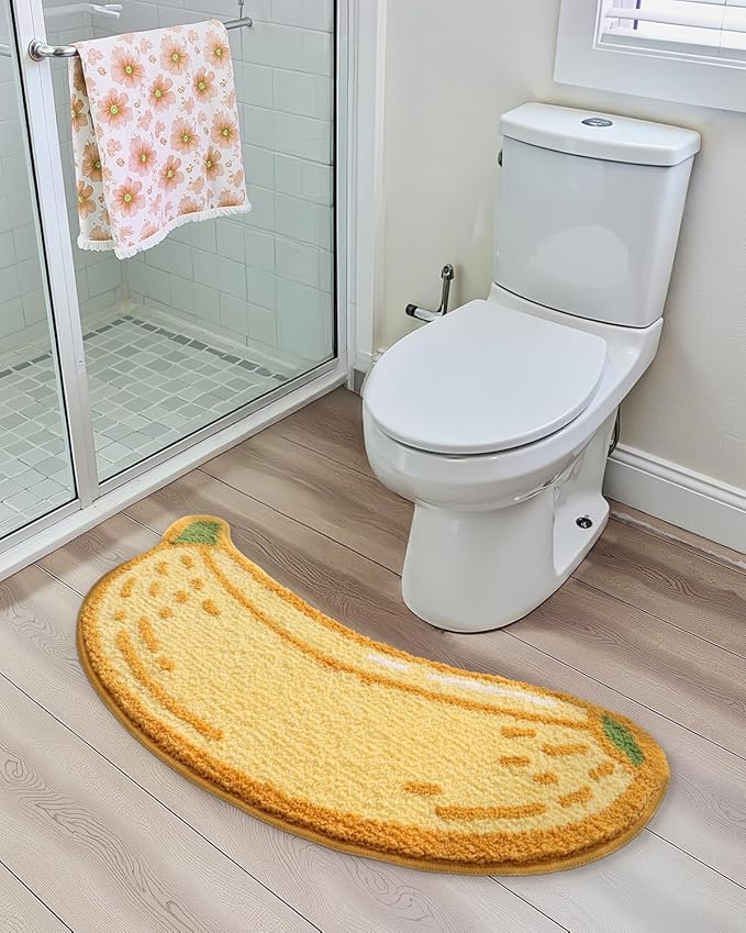LUMI Cute Bathroom Rugs, Funny Fruit Runner Rug, Soft Plush Fluffy Bath Mat, Absorbent, Non-Slip for Bathroom, Kitchen Sink, Bedroom, Kid's Bedroom, and Living Room, 18.5"x39.5", Banana