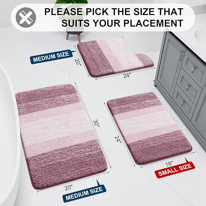 Arotive Microfiber Bathroom Rugs, Shaggy Soft and Absorbent Bath Rug, Non-Slip, Thick Plush Machine Washable Dry Bath Mats for Bathroom, Tub and Shower, 70x24, Mauve