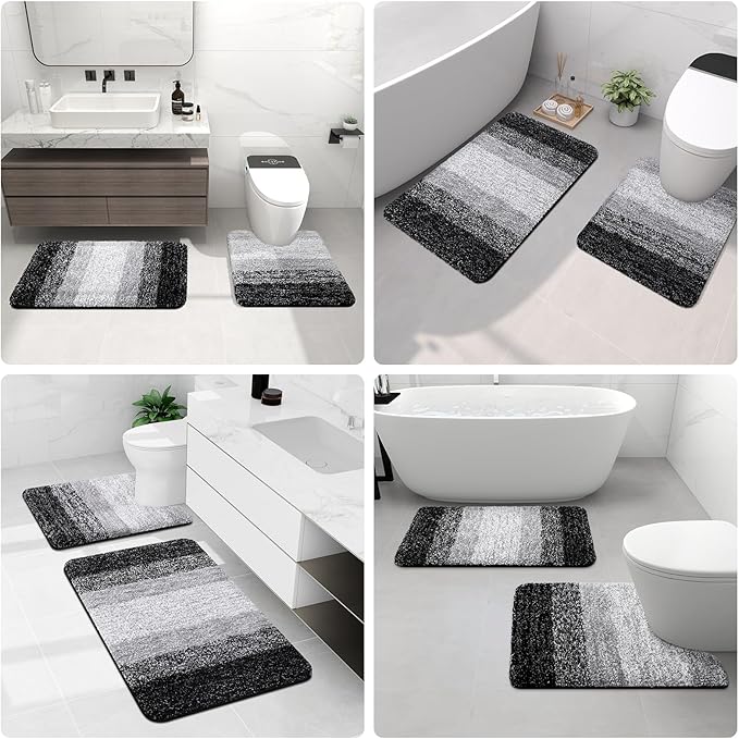 Arotive Microfiber Bathroom Rugs, Shaggy Soft and Absorbent Bath Rug, Non-Slip, Thick Plush Machine Washable Dry Bath Mats for Bathroom, Tub and Shower, 50x30, Black