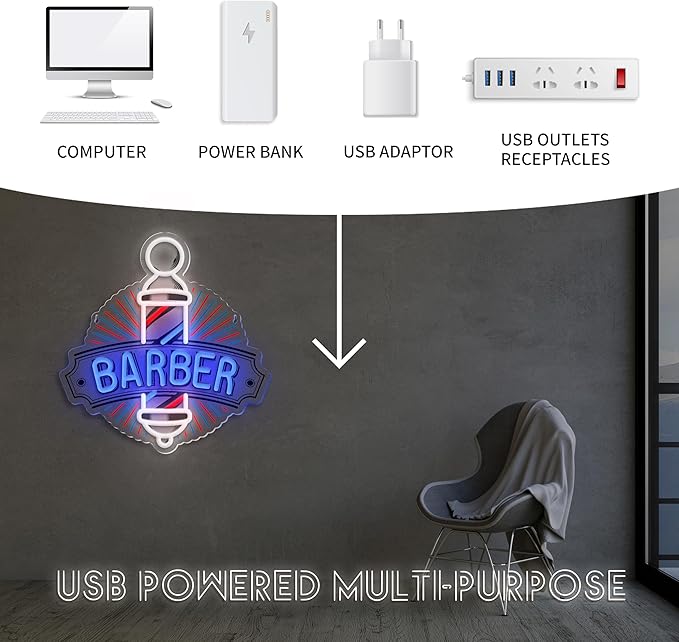 Barber Neon Sign for Barber Shops Hair Salon Decor Barber Shop LED Signs Neon Lights Business Logo Light up USB Powered Business Logo Wall Art Signs for Hair Beauty Salon Store Man Cave Pub Gift