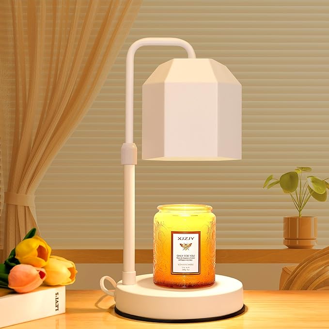 Candle Warmer Lamp with Timer Dimmer, Adjustable Height Wax Warmer, Candle lamp for Scented Wax Jar Candles, White Metal