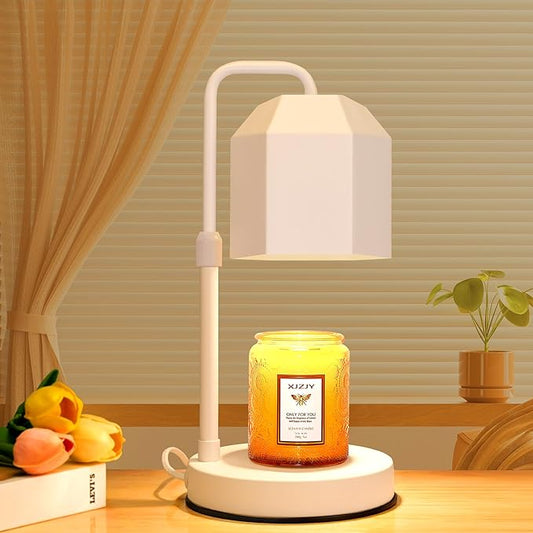 Candle Warmer Lamp with Timer Dimmer, Adjustable Height Wax Warmer, Candle lamp for Scented Wax Jar Candles, White Metal