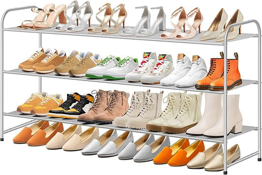 SLEEPING LAMB 3-Tier Long Shoe Rack Organizer for Closet, Stackable Wide Shoe Shelf Holds 24-Pairs Shoe Storage for Bedroom, Floor, Entryway (Grey)