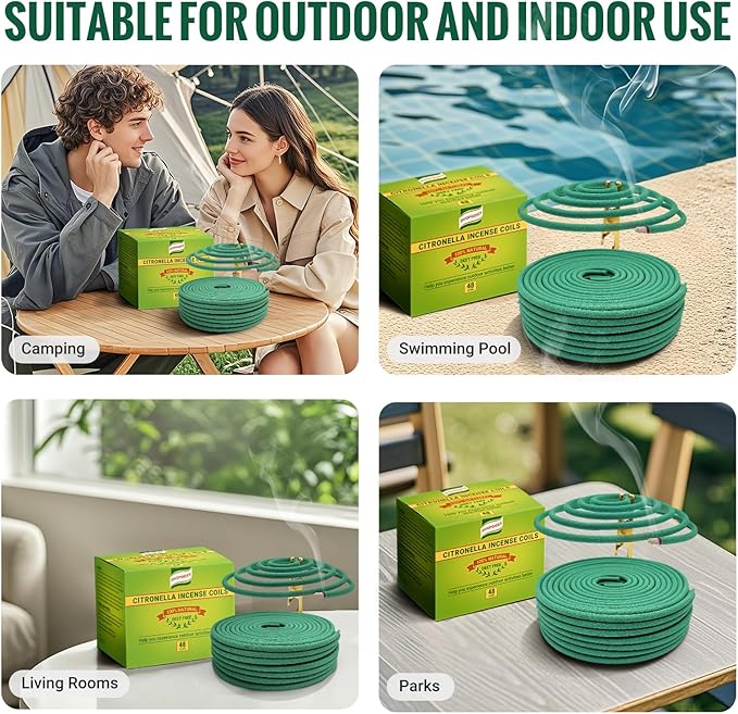 Citronella Incense coils, Made from Natural Plants, Suitable for Outdoor, Living Room, Terrace use (48 coils and Coil Holders)