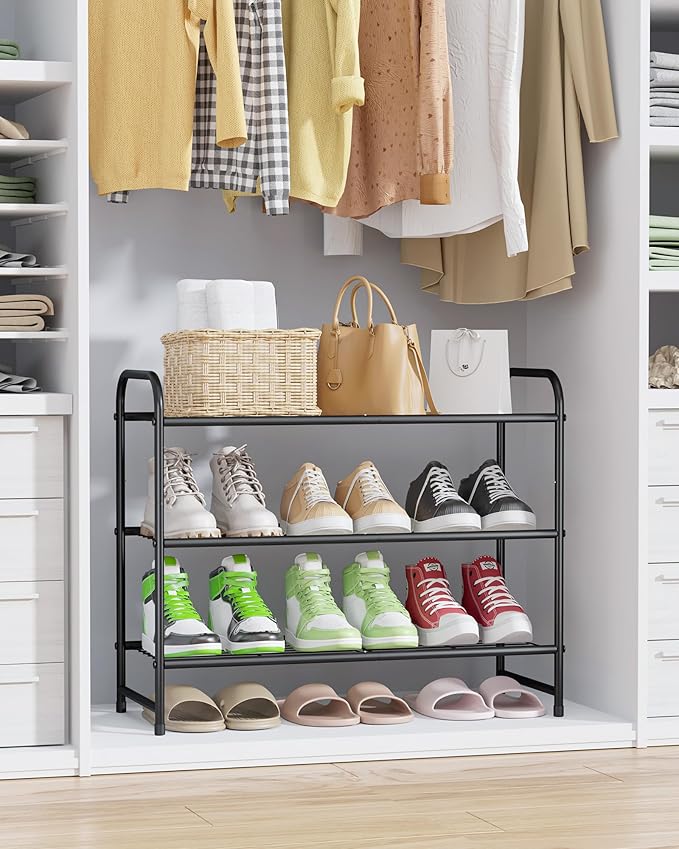 Kitsure Shoe Rack - Stainless Steel Shoe Organizer, Sturdy Shoe Rack for Closet and Front Door Entrance, Free Standing Shoe Shelf, Closet Organizers and Storage, Black