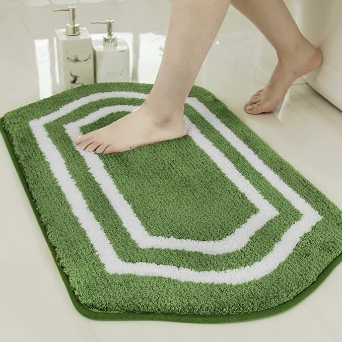 COSY HOMEER Extra Thick Bath Linen Sets Rugs - Anti-Slip Bath Mats Soft Plush 100% Strong Polyester Living Room Bathroom Water Absorbent(Green,20x32 - Inches)