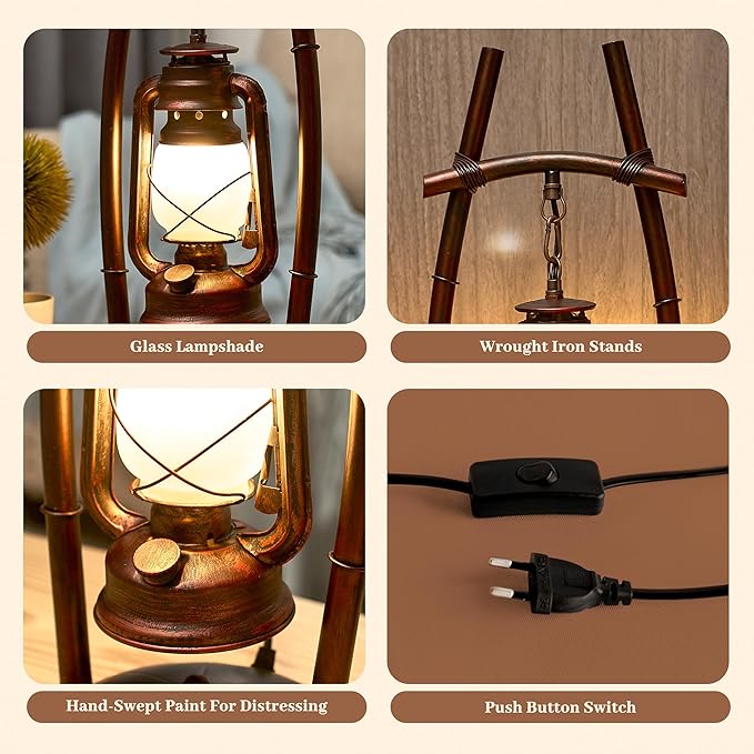 Vintage Table Lamp Bronze Antique Desk Lamp for Farmhouse Nightstand Table Lamp Bulb Included for Office,Living Room (Red Brown Elen Shade, 23×8.6'')