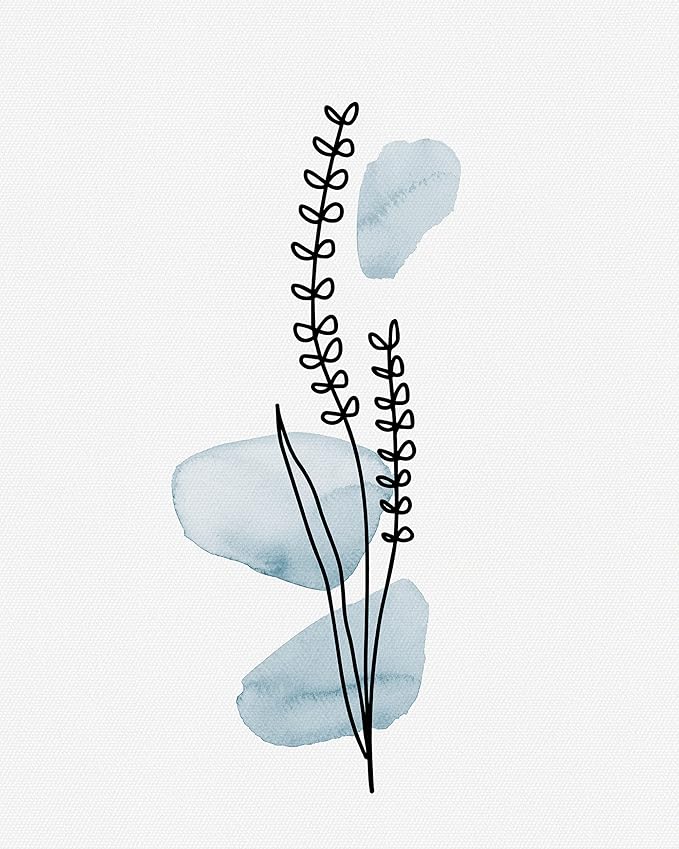 HesenDot Boho Art wall Décor,Botanical Print Set of 3, Blue Gallery Wall art,Abstract Line Watercolor Floral Home Decor,living room,bedroom