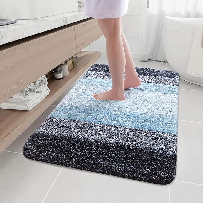 Arotive Microfiber Bathroom Rugs, Shaggy Soft and Absorbent Bath Rug, Non-Slip, Thick Plush Machine Washable Dry Bath Mats for Bathroom, Tub and Shower, 47x32, Blue