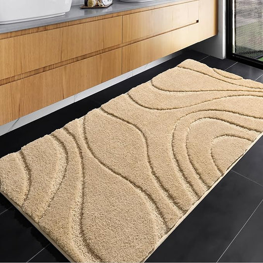 DEXDE Bathroom Rugs Mat, Soft Plush Shaggy Microfiber Bath Rug, Non Slip Bath Mats for Bathroom Runner Floor, Machine Washable Absorbent Carpet for Shower Tub, Beige 24"x47"