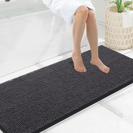 Smiry Luxury Chenille Bathroom Rugs 47x20, Extra Soft and Absorbent Shaggy Bath Mat, Machine Washable, Non-Slip Plush Carpet Runner for Tub, Shower, and Floor, Home Decor Accessories, Charcoal Grey
