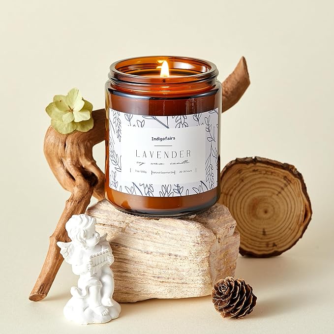 Lavender Scented Candle - 7oz Soy Wax Aromatherapy Candle for Stress Relief & Relaxation – 40 Hours Long Lasting, Natural Essential Oils, Gift for Women & Home Decor