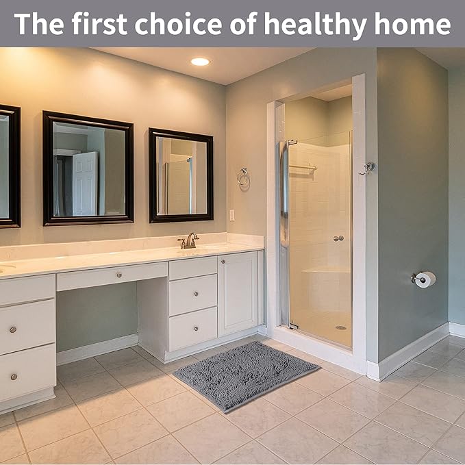 ZiYiJuan Bathroom Rugs, Super Absorbent Luxury Shaggy Chenille Bath Dark Gray 20x20_20x32