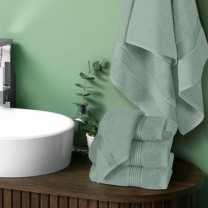 Belizzi Home Ultra Soft 6 Pack Cotton Towel Set, Contains 2 Bath Towels 28x55 inch, 2 Hand Towels 16x24 inch & 2 Wash Coths 12x12 inch, Ideal Everyday use, Compact & Lightweight - Jade