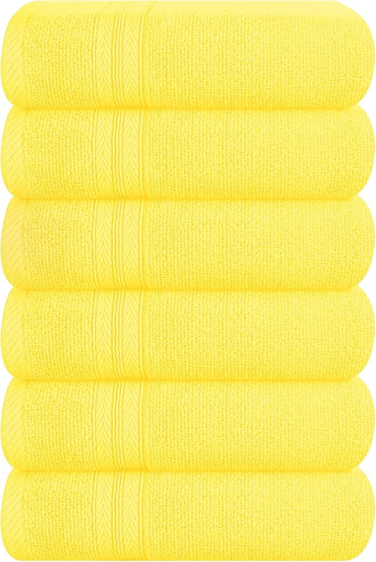 BOUTIQUO Ultra Soft 6-Piece Hand Towel Set 16x28-100% Ringspun Cotton - Durable & Highly Absorbent Hand Towels - Ideal for use in Bathroom, Kitchen, Gym, Spa & General Cleaning - Lime Yellow